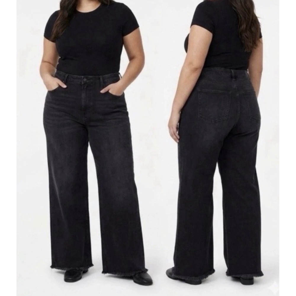 NWT Good American Good Ease Mid Rise Relaxed Jeans Black Size 18 Petite